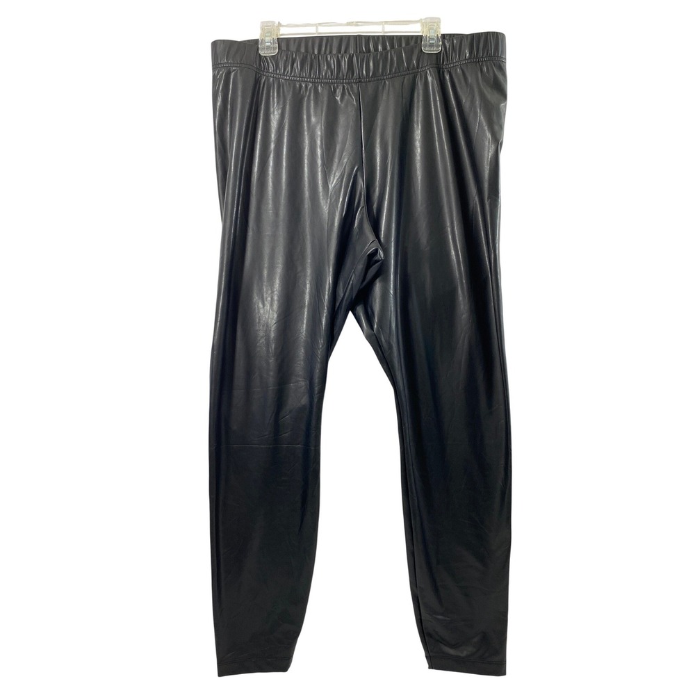 Womens XXL Tall Faux Leather Leggings Goth Punk Biker Black High Rise Pants Edgy